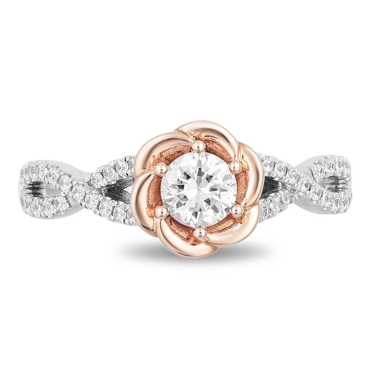 Enchanted Disney Fine Jewelry 14K Rose Gold and White Gold with 1/2 CTTW Diamond Belle Bridal Ring
