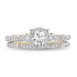 Enchanted Disney Fine Jewelry 14K White Gold And Yellow Gold with 1 1/10 CTTW Cinderella Bridal Set