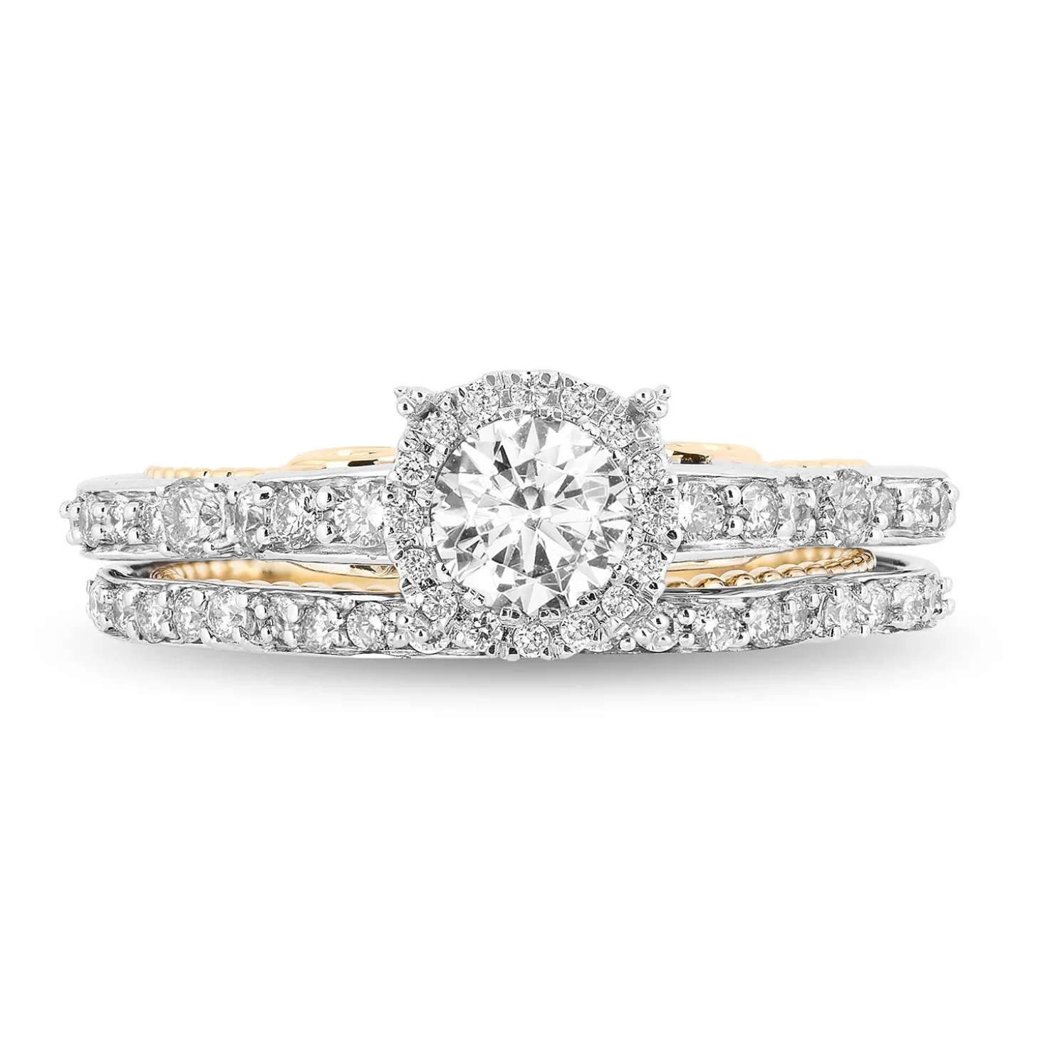 Enchanted Disney Fine Jewelry 14K White Gold And Yellow Gold with 1 1/10 CTTW Cinderella Bridal Set