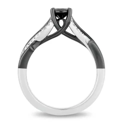 Enchanted Disney Fine Jewelry 14K White Gold with Black Rhodium Maleficent Engagement Ring with 3/4 CT Black Diamond Center Stone and 1 CTTW Diamonds