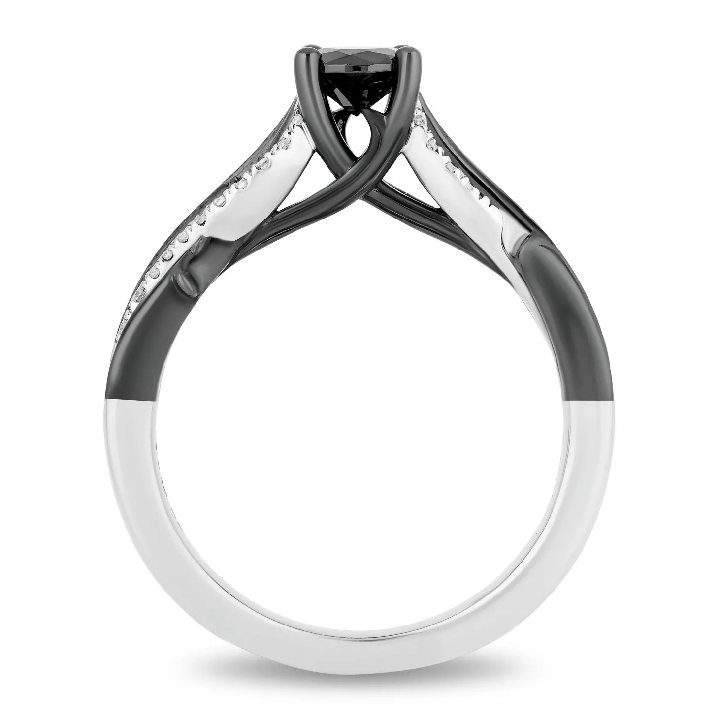 Enchanted Disney Fine Jewelry 14K White Gold with Black Rhodium Maleficent Engagement Ring with 3/4 CT Black Diamond Center Stone and 1 CTTW Diamonds