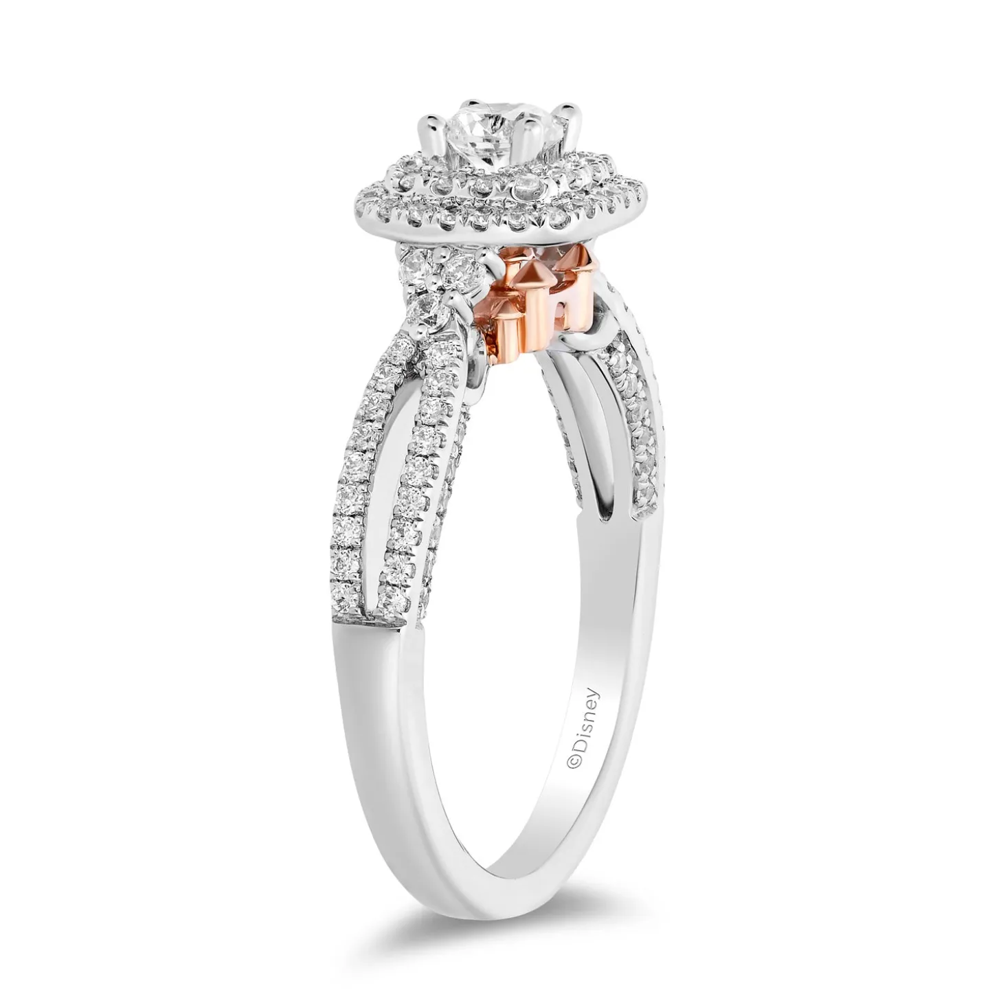Enchanted Disney Fine Jewelry 14K White Gold and Rose Gold with 3/4 CTTW Diamond Castle Majestic Princess Engagement Ring