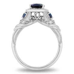 Enchanted Disney Fine Jewelry 10K White Gold with 1/3 CTTW Diamond and Sapphire Cinderella Engagement Ring