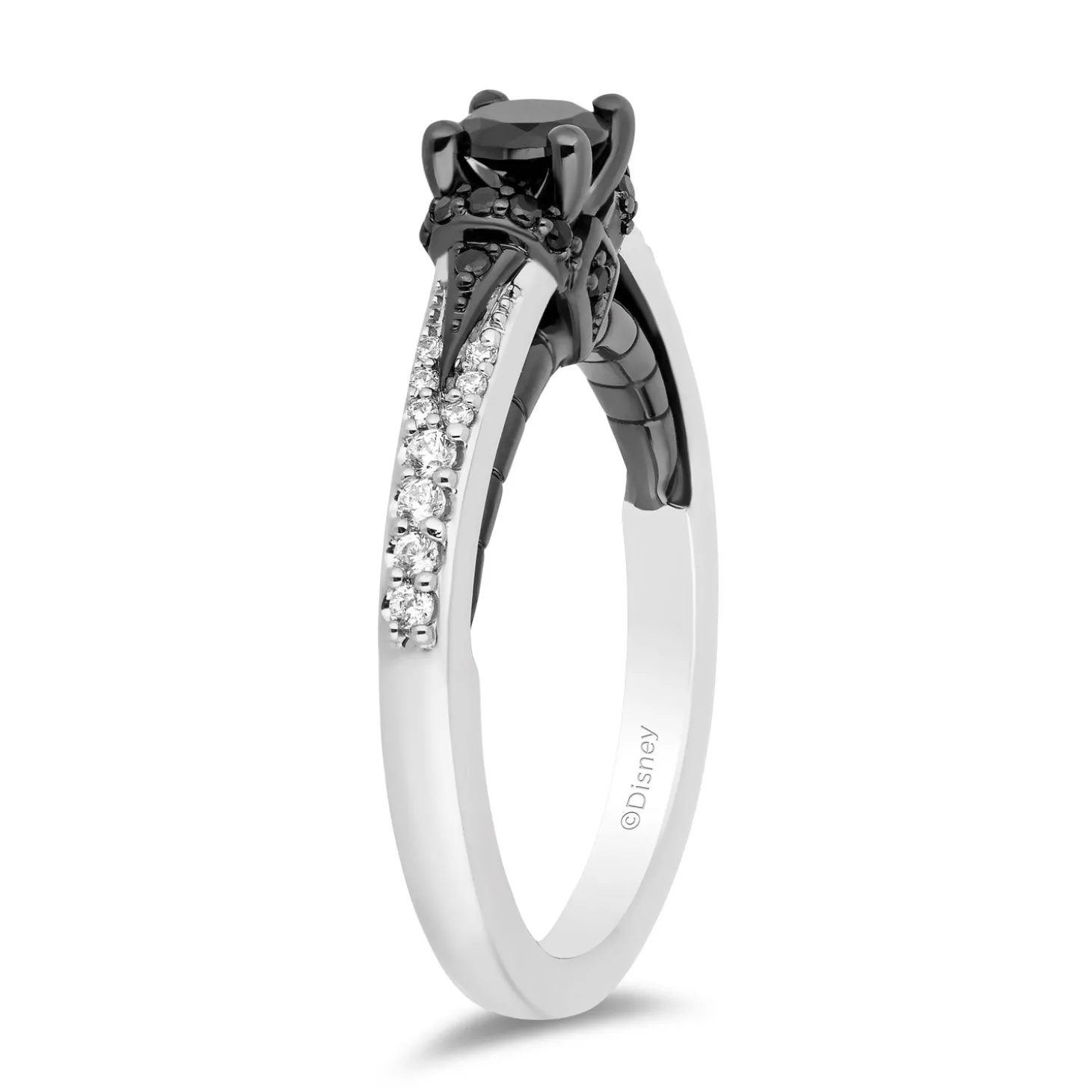 Enchanted Disney Fine Jewelry 14K White Gold with Black Rhodium Maleficent Engagement Ring with 1/2 CT Black Diamond Center Stone and 3/4 CTTW Diamonds