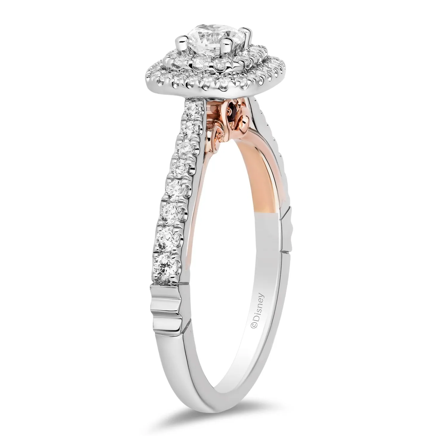 Enchanted Disney Fine Jewelry 14K White Gold and Rose Gold with 3/4 CTTW Diamonds and Garnet Snow White Engagement Ring