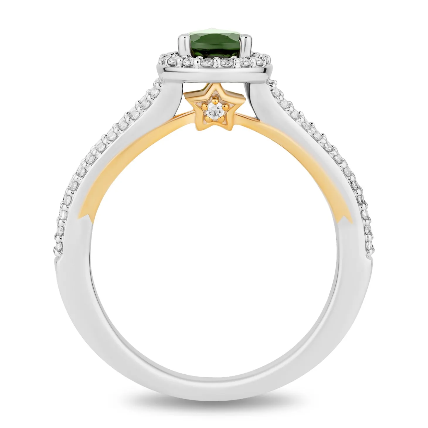 Enchanted Disney Fine Jewelry 14K White Gold and Yellow Gold with 3/8 CTTW Diamonds and Green Tourmaline Tinker Bell Engagement Ring