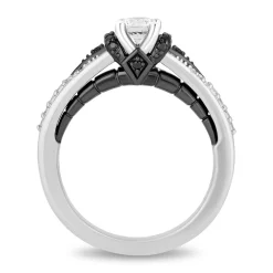 Enchanted Disney Fine Jewelry 14K White Gold with Black Rhodium Maleficent Engagement Ring with 1/2 CT Diamond Center Stone and 3/4 CTTW Diamonds