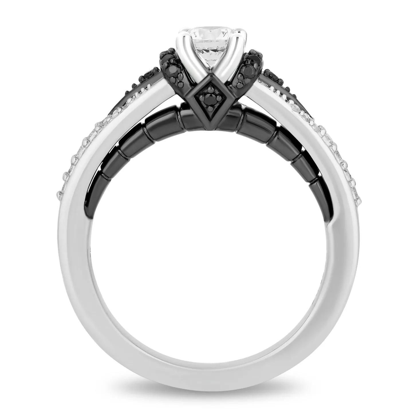 Enchanted Disney Fine Jewelry 14K White Gold with Black Rhodium Maleficent Engagement Ring with 1/2 CT Diamond Center Stone and 3/4 CTTW Diamonds