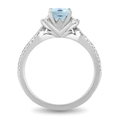 Enchanted Disney Fine Jewelry 10K White Gold with 3/8 CTTW Round and Baguette Diamond and Aquamarine Elsa Engagement Ring