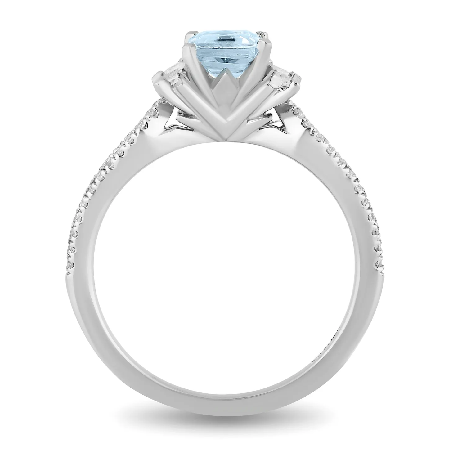 Enchanted Disney Fine Jewelry 10K White Gold with 3/8 CTTW Round and Baguette Diamond and Aquamarine Elsa Engagement Ring
