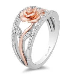 Enchanted Disney Fine Jewelry Sterling Silver and 10K Rose Gold with 1/5 CTTW Diamonds Belle Ring