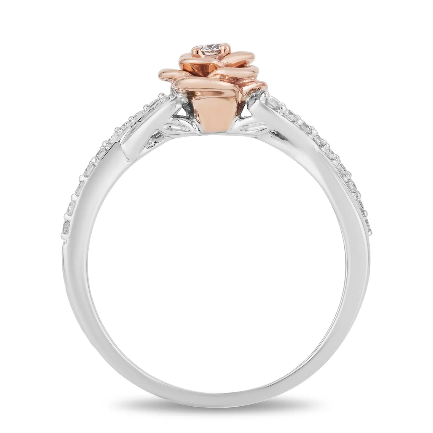 Enchanted Disney Fine Jewelry Sterling Silver and 10K Rose Gold 1/5 CTTW Belle Rose Ring