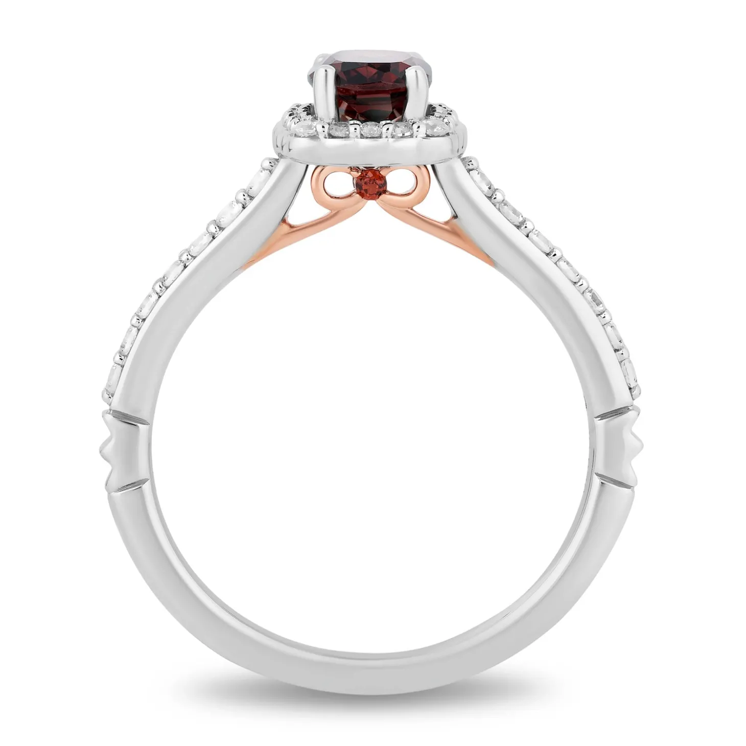 Enchanted Disney Fine Jewelry 14K White Gold and Rose Gold with 1/3 CTTW Diamonds and Garnet Snow White Engagement Ring