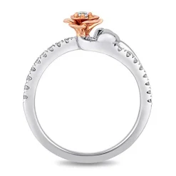Enchanted Disney Fine Jewelry Sterling Silver and 10K Rose Gold with 1/5 CTTW Diamond Belle Rose Ring