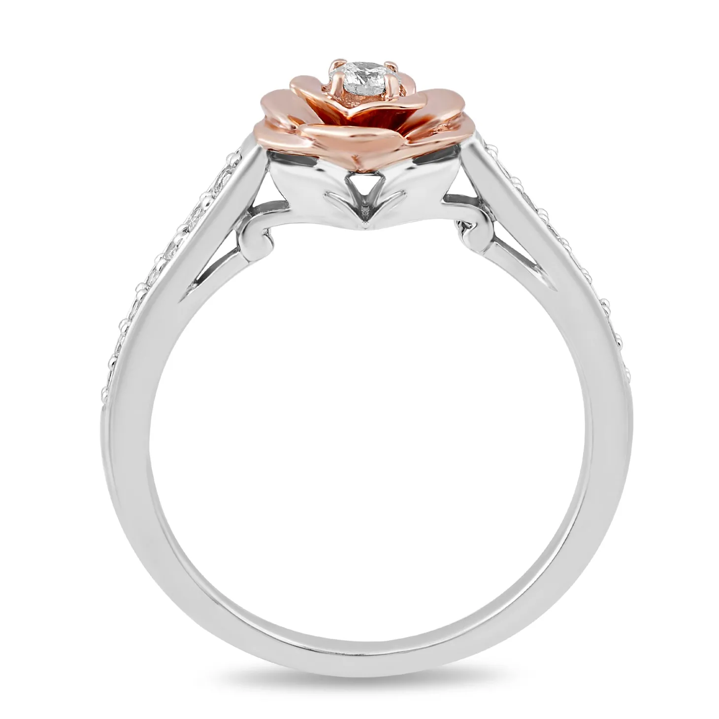 Enchanted Disney Fine Jewelry Sterling Silver And 10K Rose Gold 1/5 CTTW Belle Ring