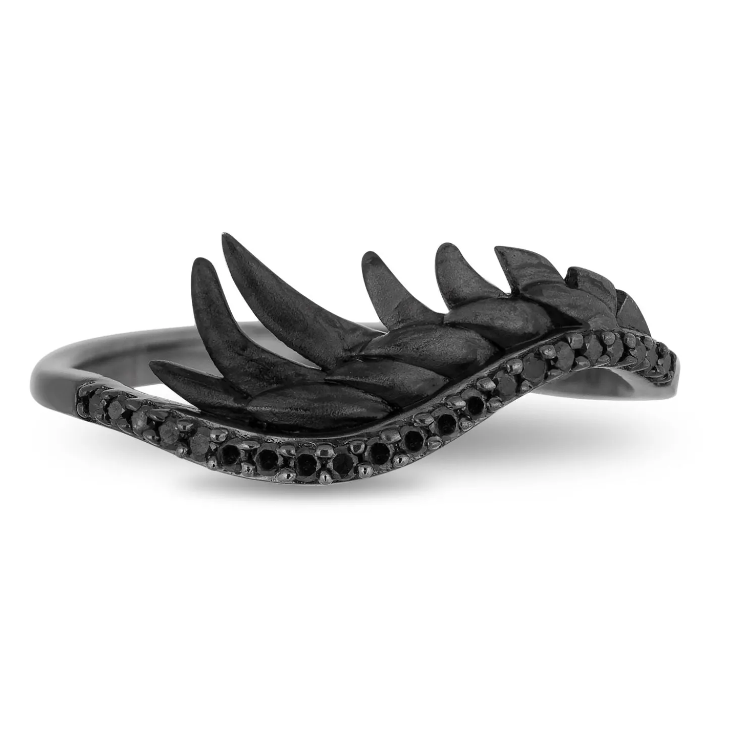 Enchanted Disney Fine Jewelry Sterling Silver with Black Rhodium 1/8 CTTW Maleficent Wings Ring