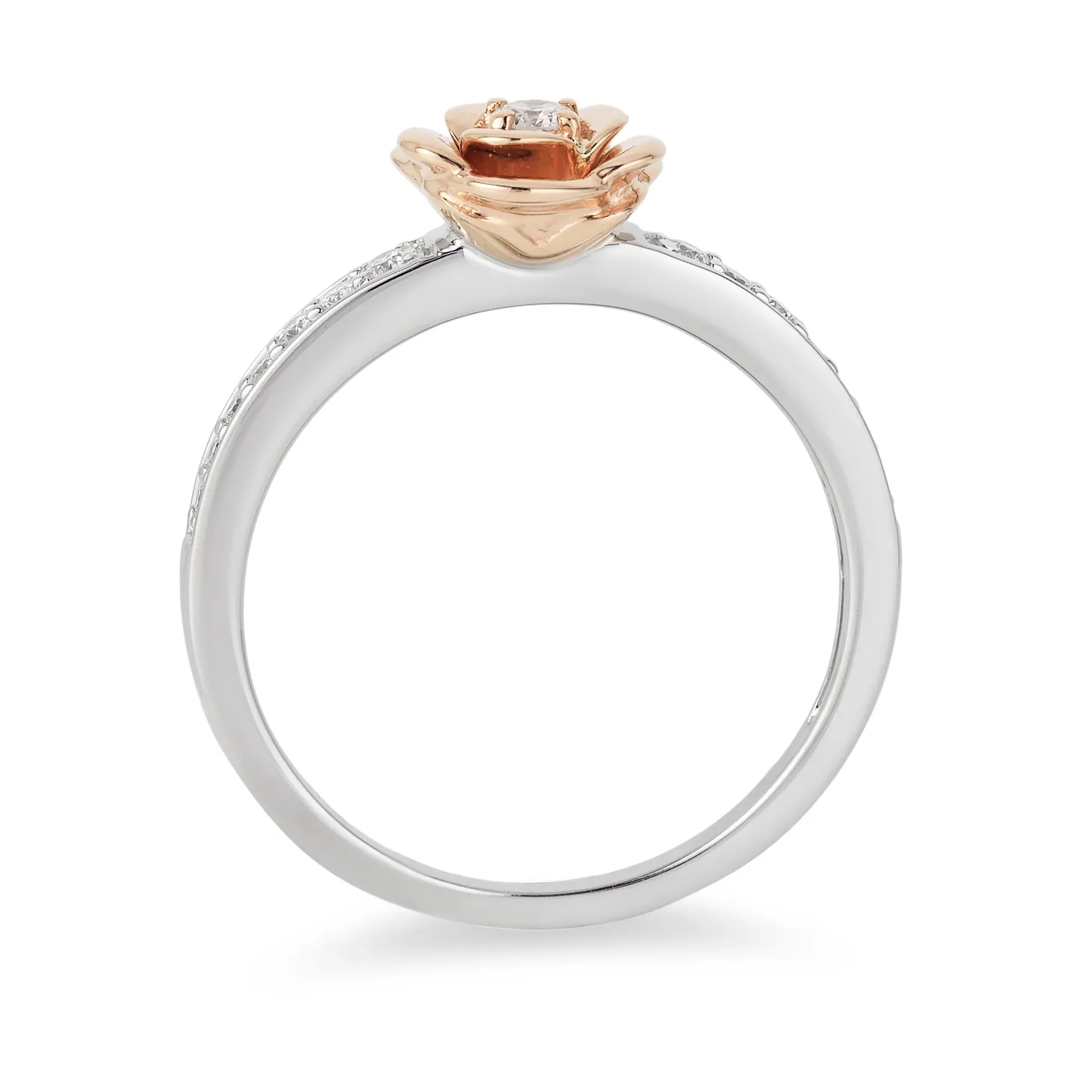 Enchanted Disney Fine Jewelry Sterling Silver and 10K Rose Gold 1/5 CTTW Belle Rose Ring