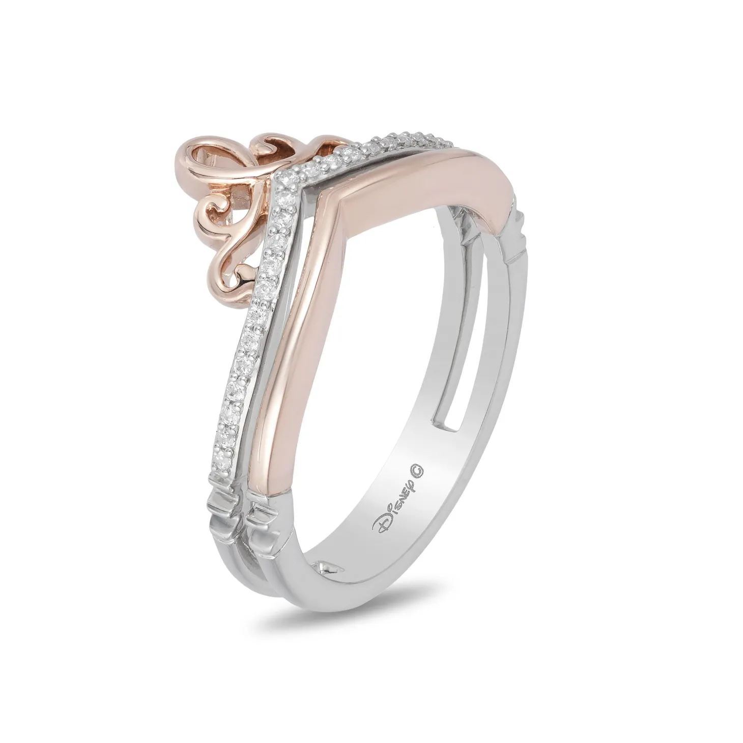 Enchanted Disney Fine Jewelry Sterling Silver and 10K Rose Gold 1/10 CTTW Majestic Princess Ring