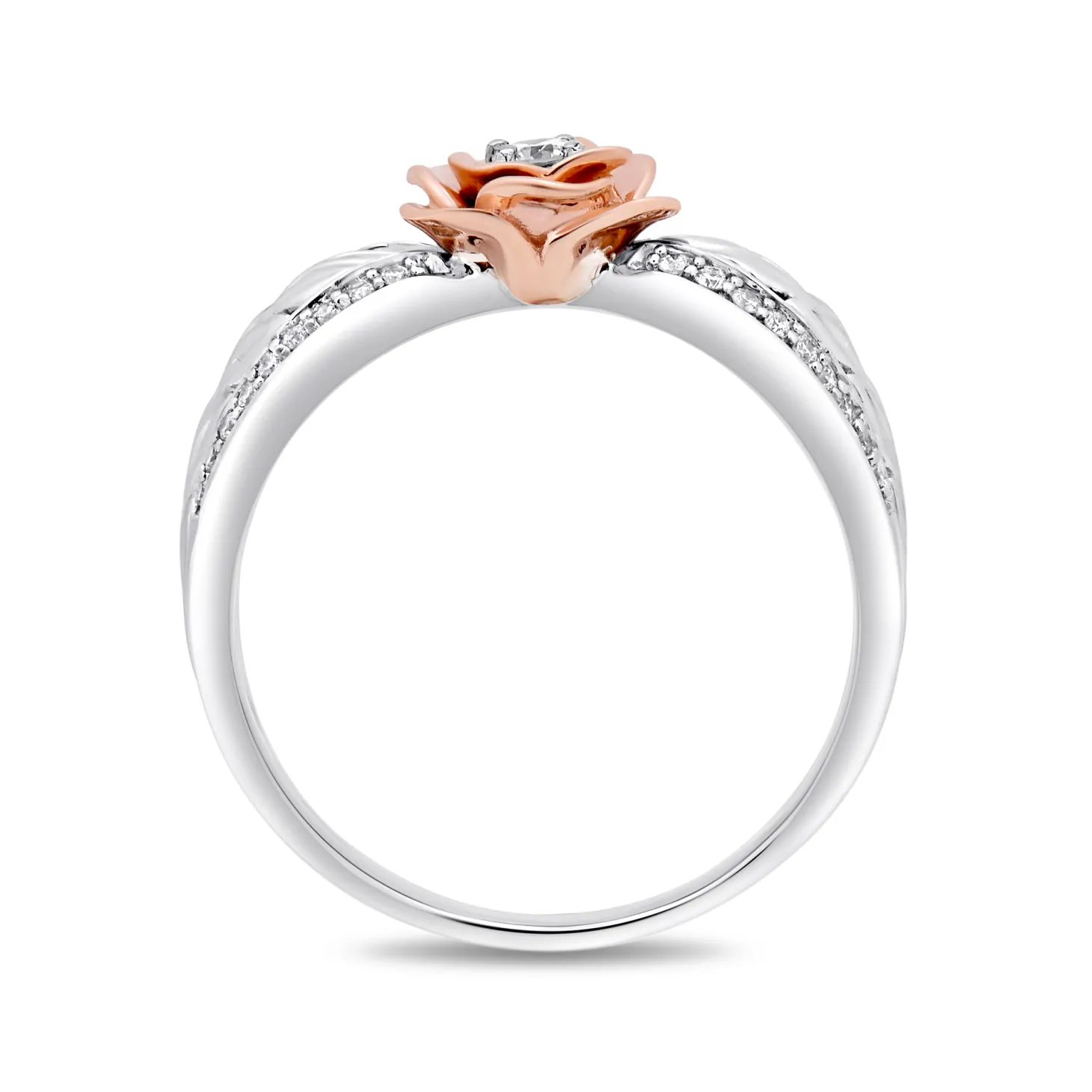Enchanted Disney Fine Jewelry Sterling Silver and 10K Rose Gold 1/4 CTTW Belle Rose Ring