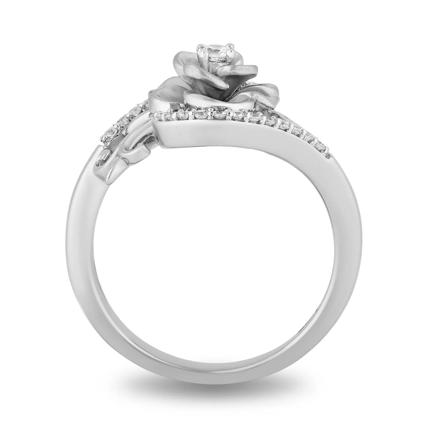 Enchanted Disney Fine Jewelry Sterling Silver with 1/5 CTTW Diamond Cinderella 70th Gardenia Flower Ring