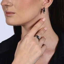 Enchanted Disney Fine Jewelry I Rock Sterling Silver and Black Rhodium 1/4 CTTW Diamond Disney Cruella Live Action Stack Rings