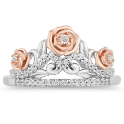 Enchanted Disney Fine Jewelry 10K Rose Gold and Sterling Silver with 1/8 CTTW Diamond Belle 