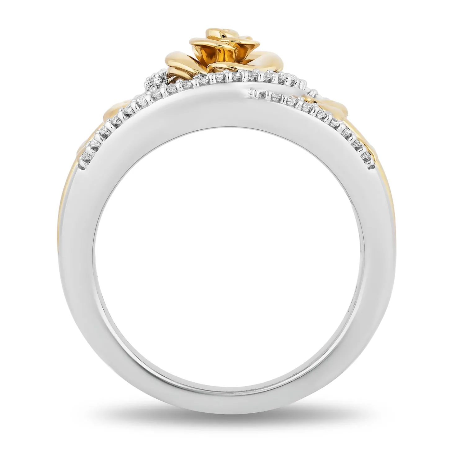 Enchanted Disney Fine Jewelry Sterling Silver and 10K Yellow Gold with 1/5 CTTW Diamond Belle 30th Rose Ring