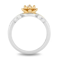 Enchanted Disney Fine Jewelry Sterling Silver and 10K Yellow Gold 1/8 CTTW Diamond Tiana Flower Ring