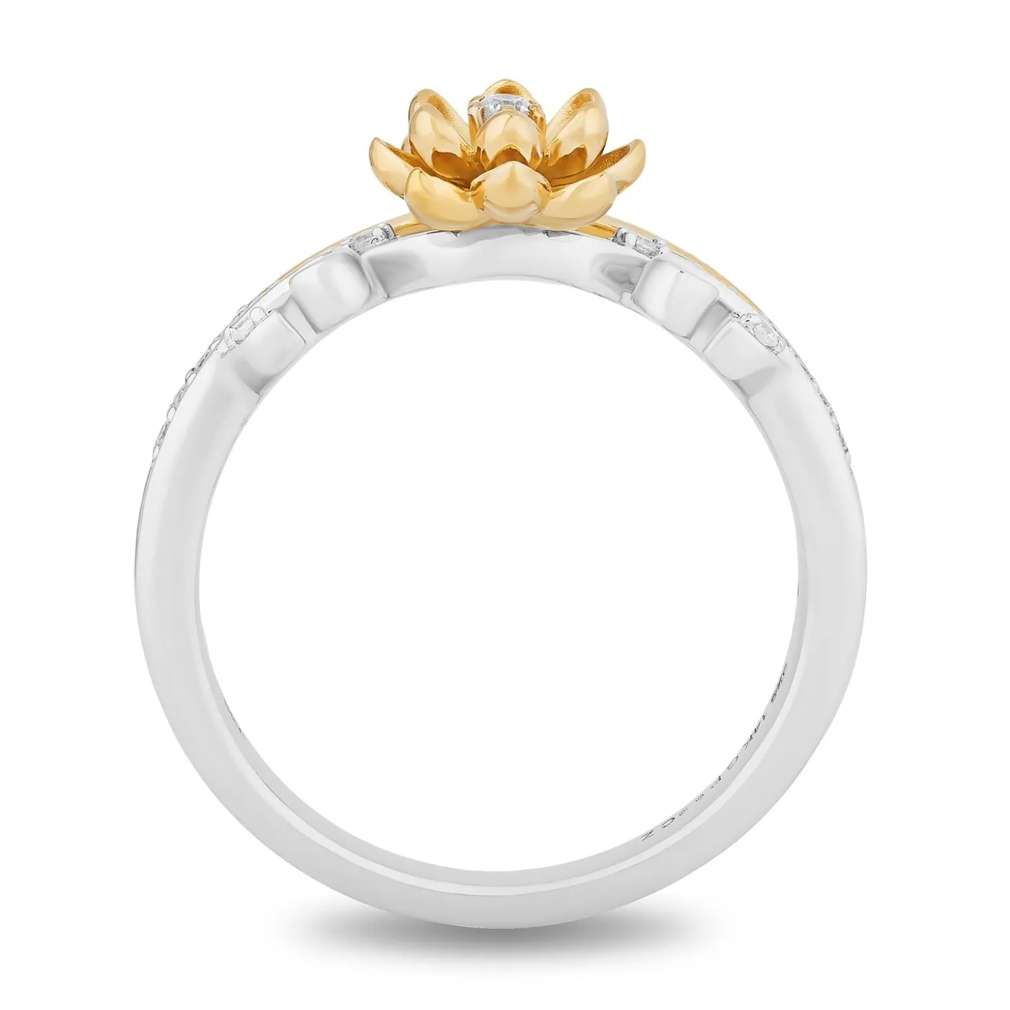 Enchanted Disney Fine Jewelry Sterling Silver and 10K Yellow Gold 1/8 CTTW Diamond Tiana Flower Ring