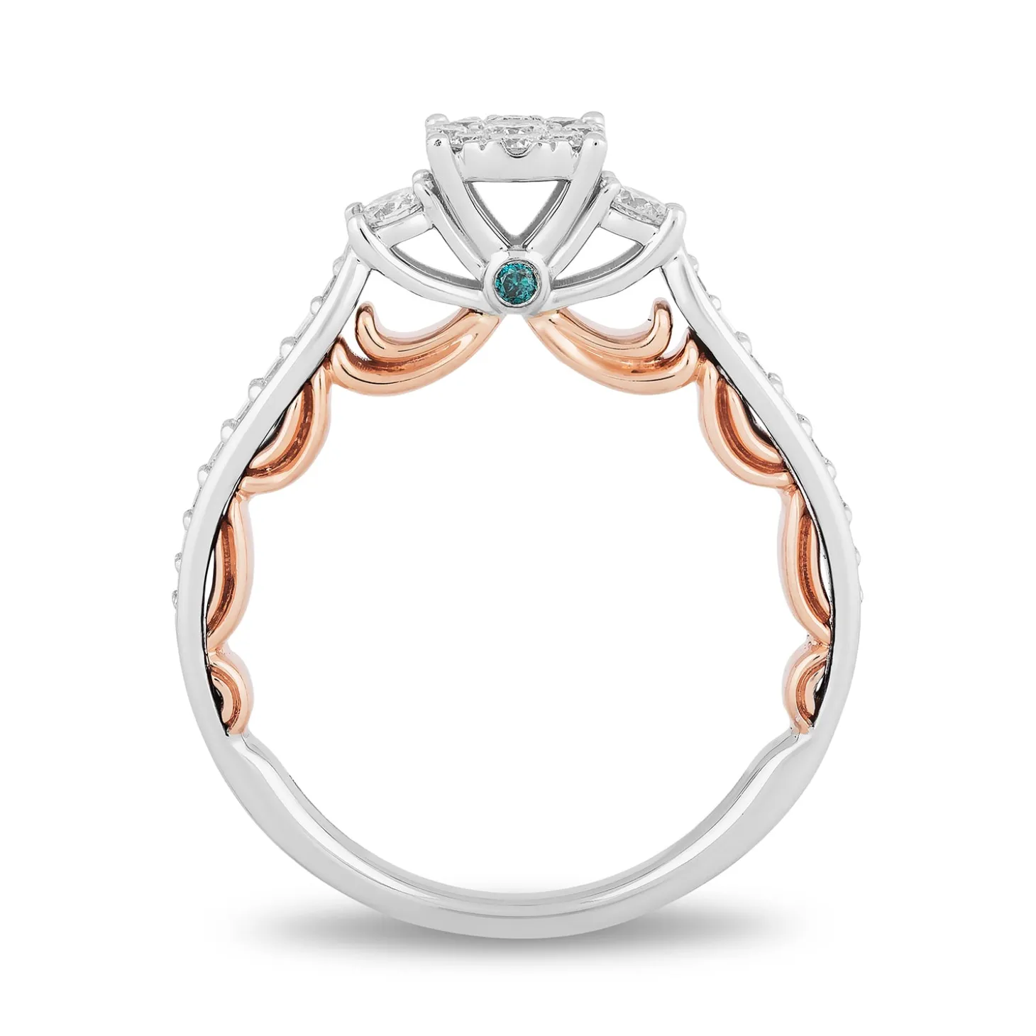 Enchanted Disney Fine Jewelry 14K White Gold and Rose Gold 1/2 CTTW Blue & White Diamond Belle Engagement Ring