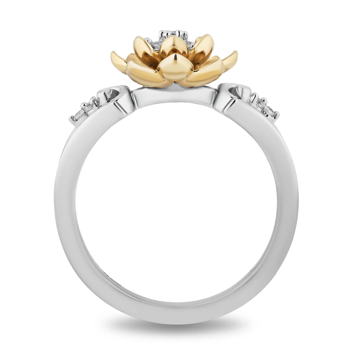 Enchanted Disney Fine Jewelry Sterling Silver and 10K Yellow Gold With 1/8 CTTW Diamond Tiana Lotus Ring