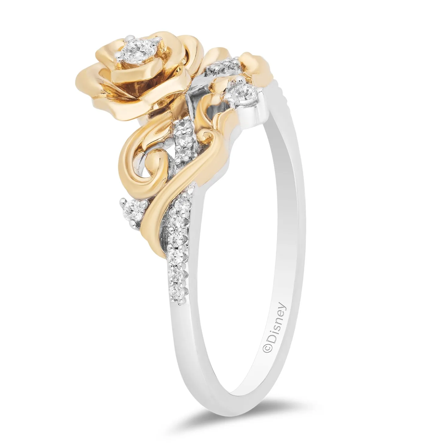 Enchanted Disney Fine Jewelry 14K Yellow Gold Over Sterling Silver with 1/6 CTTW Diamonds Belle Ring