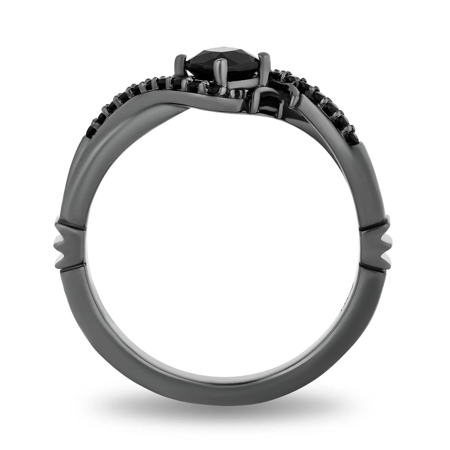 Enchanted Disney Fine Jewelry Black Rhodium over Sterling Silver with 1/10 CTTW Black Diamond and Onyx Maleficent Ring