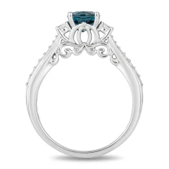 Enchanted Disney Fine Jewelry Sterling Silver with 1/5 CTTW Diamond and London Blue Topaz Cinderella Ring
