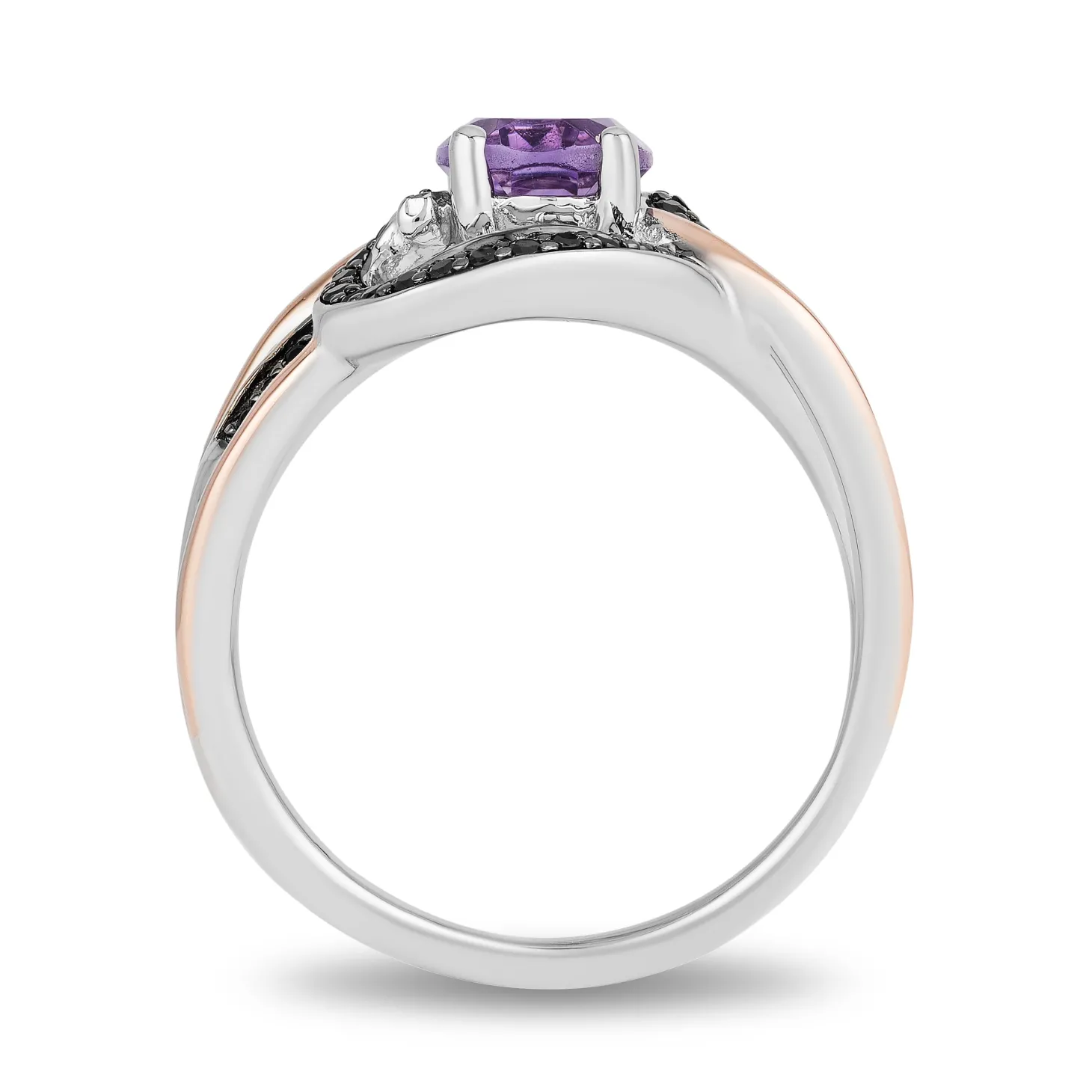 Enchanted Disney Fine Jewelry 14K Rose Gold over Sterling Silver Black Rhodium with 1/5 CTTW Diamond and Amethyst Ursula Ring