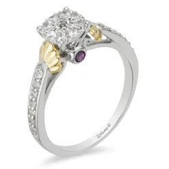 Enchanted Disney Fine Jewelry 10K White Gold and Yellow Gold 1/2 CTTW Diamond And Amethyst Ariel Engagement Ring