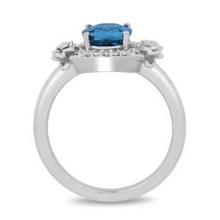Enchanted Disney Fine Jewelry Sterling Silver with 1/10 CTTW Diamond and London Blue Topaz Cinderella 70th Ring
