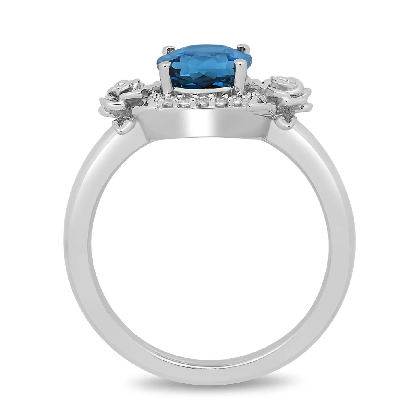 Enchanted Disney Fine Jewelry Sterling Silver with 1/10 CTTW Diamond and London Blue Topaz Cinderella 70th Ring