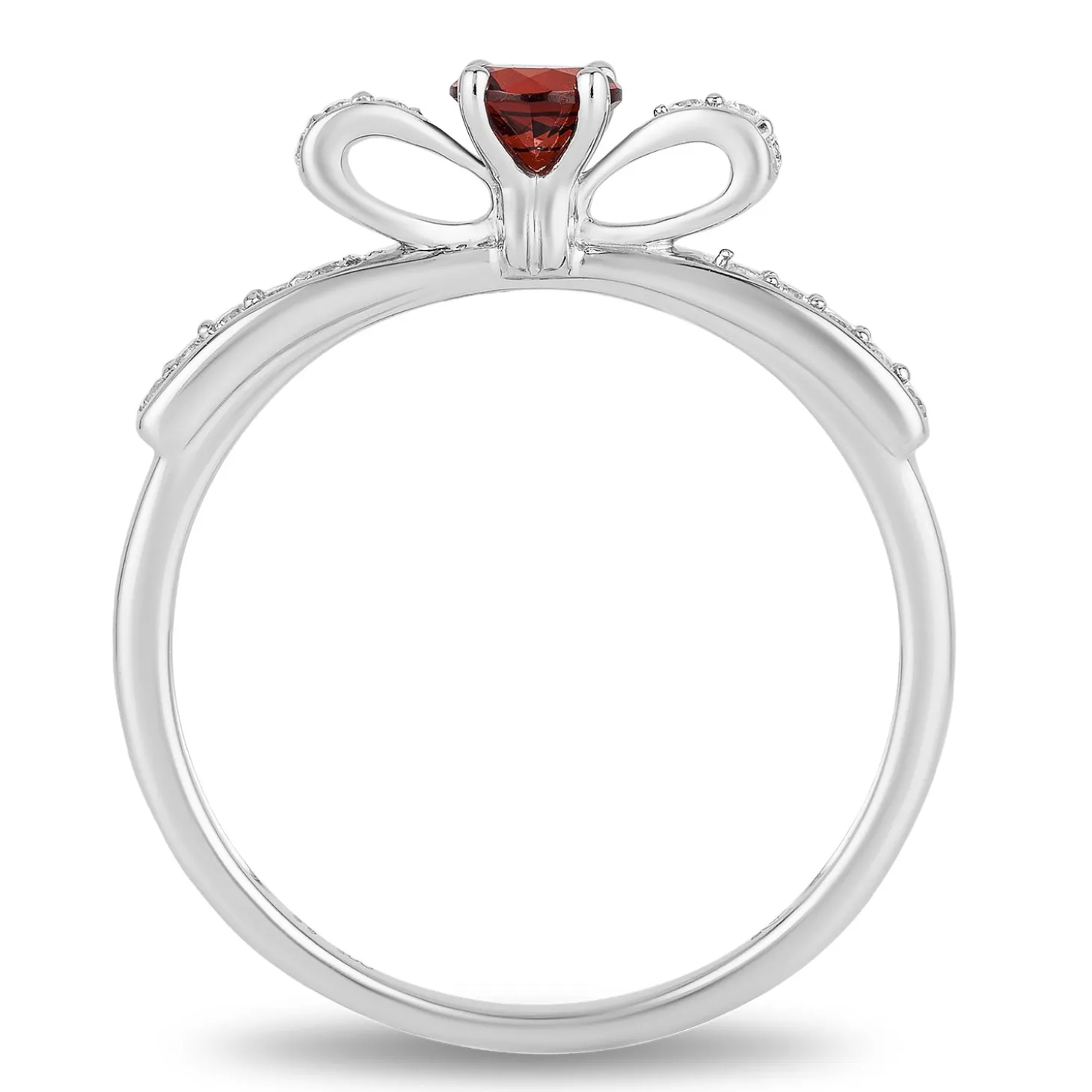 Enchanted Disney Fine Jewelry Sterling Silver 1/10 CTTW Diamond and 4mm Round Garnet Snow White Fashion Ring