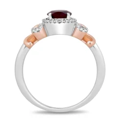 Enchanted Disney Fine Jewelry 14K Rose Gold over Sterling Silver with 1/6 CTTW Diamond and Red Garnet Snow White Bow Ring