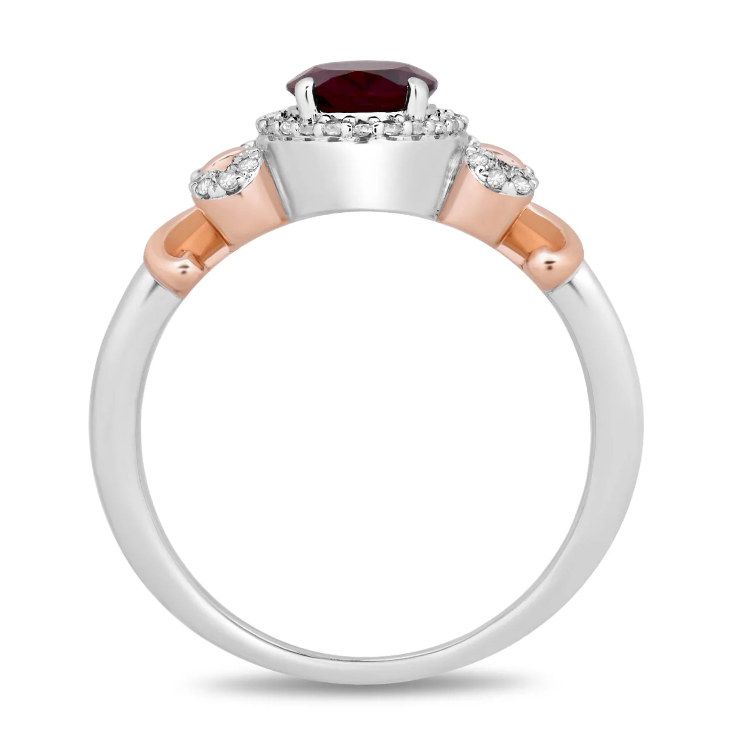Enchanted Disney Fine Jewelry 14K Rose Gold over Sterling Silver with 1/6 CTTW Diamond and Red Garnet Snow White Bow Ring