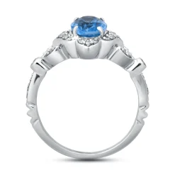 Enchanted Disney Fine Jewelry Sterling Silver 1/5 CTTW Diamond And Swiss Blue Topaz Jasmine Ring