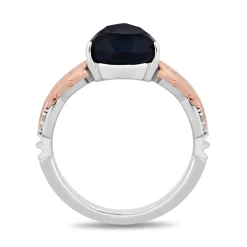 Enchanted Disney Fine Jewelry Sterling Silver and 10K Rose Gold with 1/10 CTTW Diamond and Black Spinel Maleficent Ring