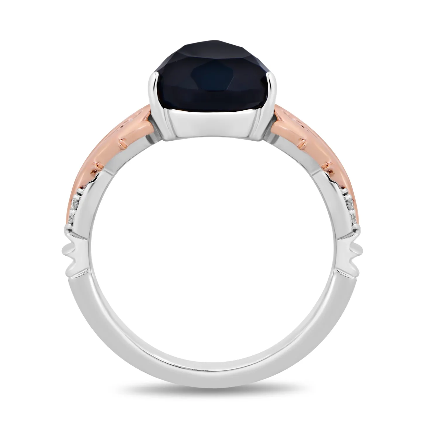 Enchanted Disney Fine Jewelry Sterling Silver and 10K Rose Gold with 1/10 CTTW Diamond and Black Spinel Maleficent Ring