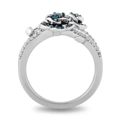 Enchanted Disney Fine Jewelry Sterling Silver with 1/6 CTTW Diamond and London Blue Topaz Cinderella 70th Gardenia Flower Ring