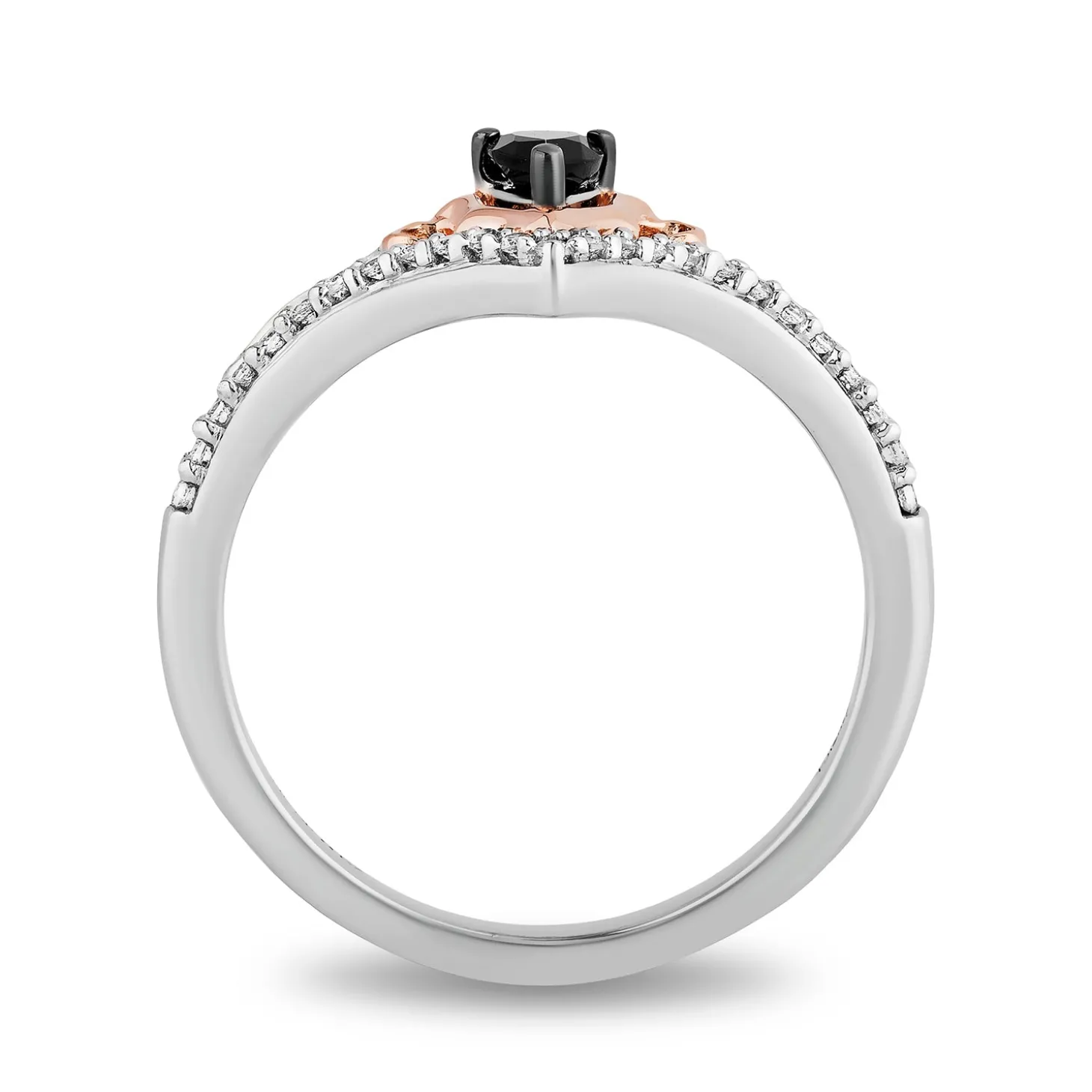Enchanted Disney Fine Jewelry 10K Rose Gold and Sterling Silver with 1/6 CTTW Black and White Diamond with Black Onyx Maleficent Ring