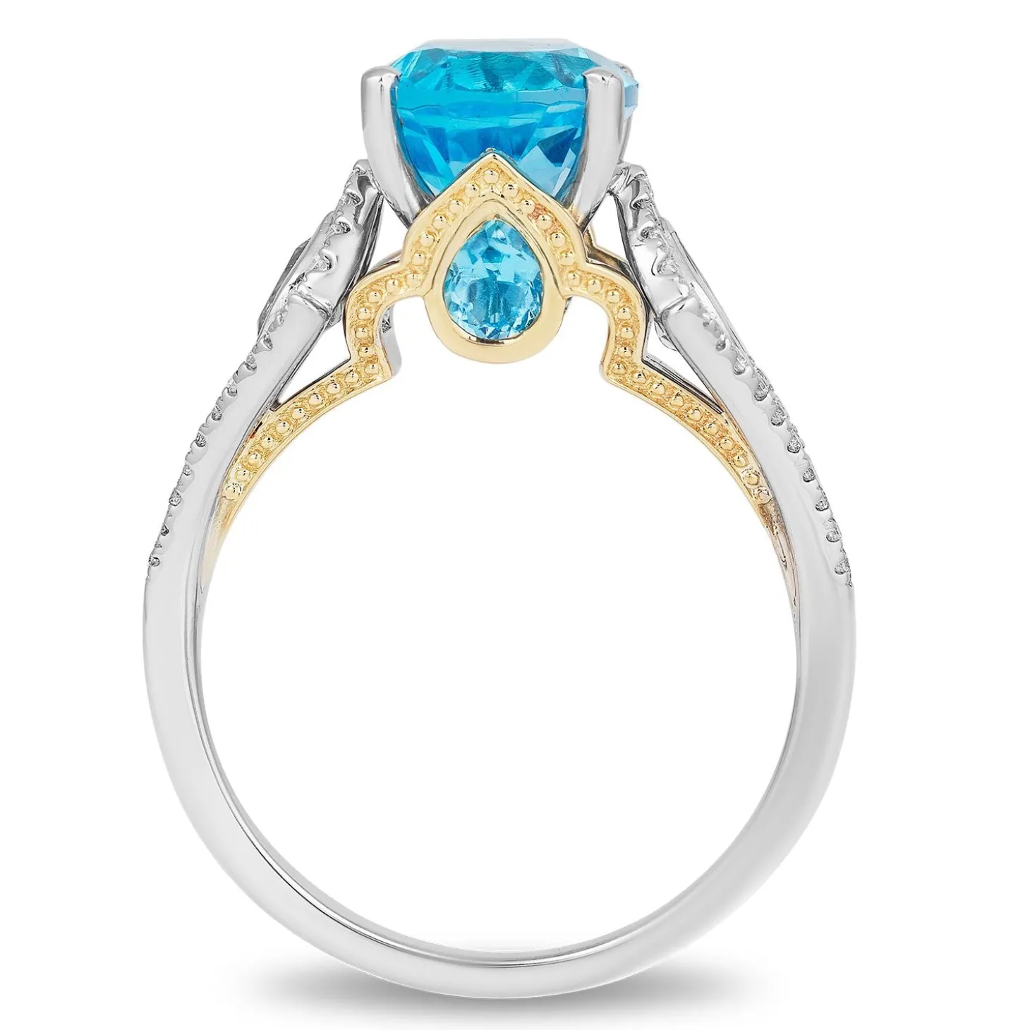 Enchanted Disney Fine Jewelry 14K White Gold and Yellow Gold with 1/5 CTTW Diamond and Swiss Blue Topaz Jasmine Ring