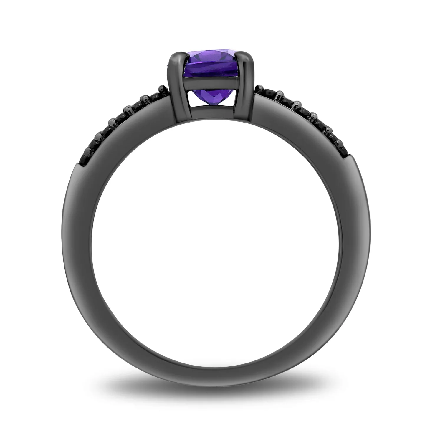 Enchanted Disney Fine Jewelry Black Rhodium over Sterling Silver with 1/5 CTTW Black Diamond and Amethyst Ursula Ring