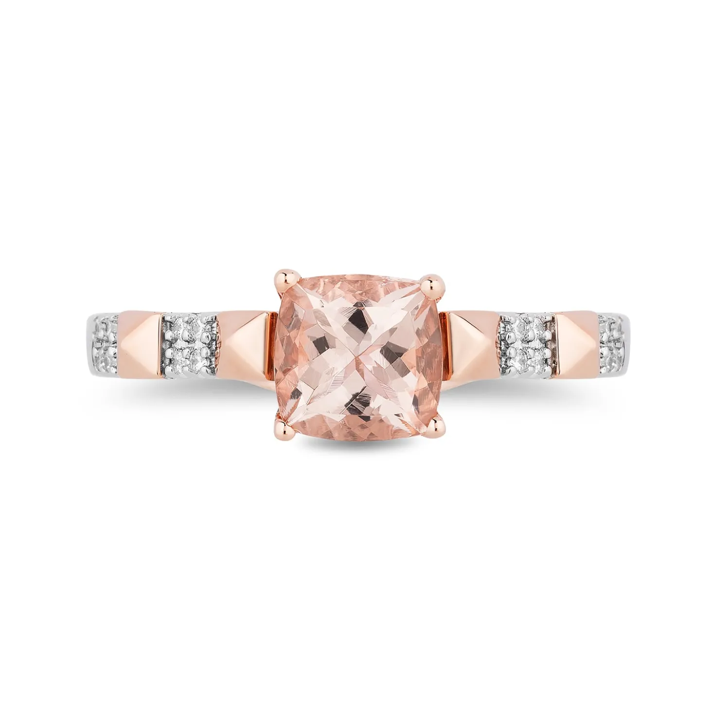 Enchanted Disney Fine Jewelry Sterling Silver and 10K Rose Gold with 1/20 CTTW Diamonds and Morganite Aurora Ring