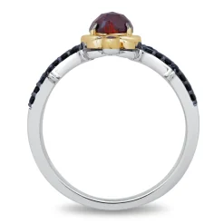 Enchanted Disney Fine Jewelry 10K Yellow Gold and Sterling Silver with 1/4 CTTW Black Diamond and Red Garnet Evil Queen Ring